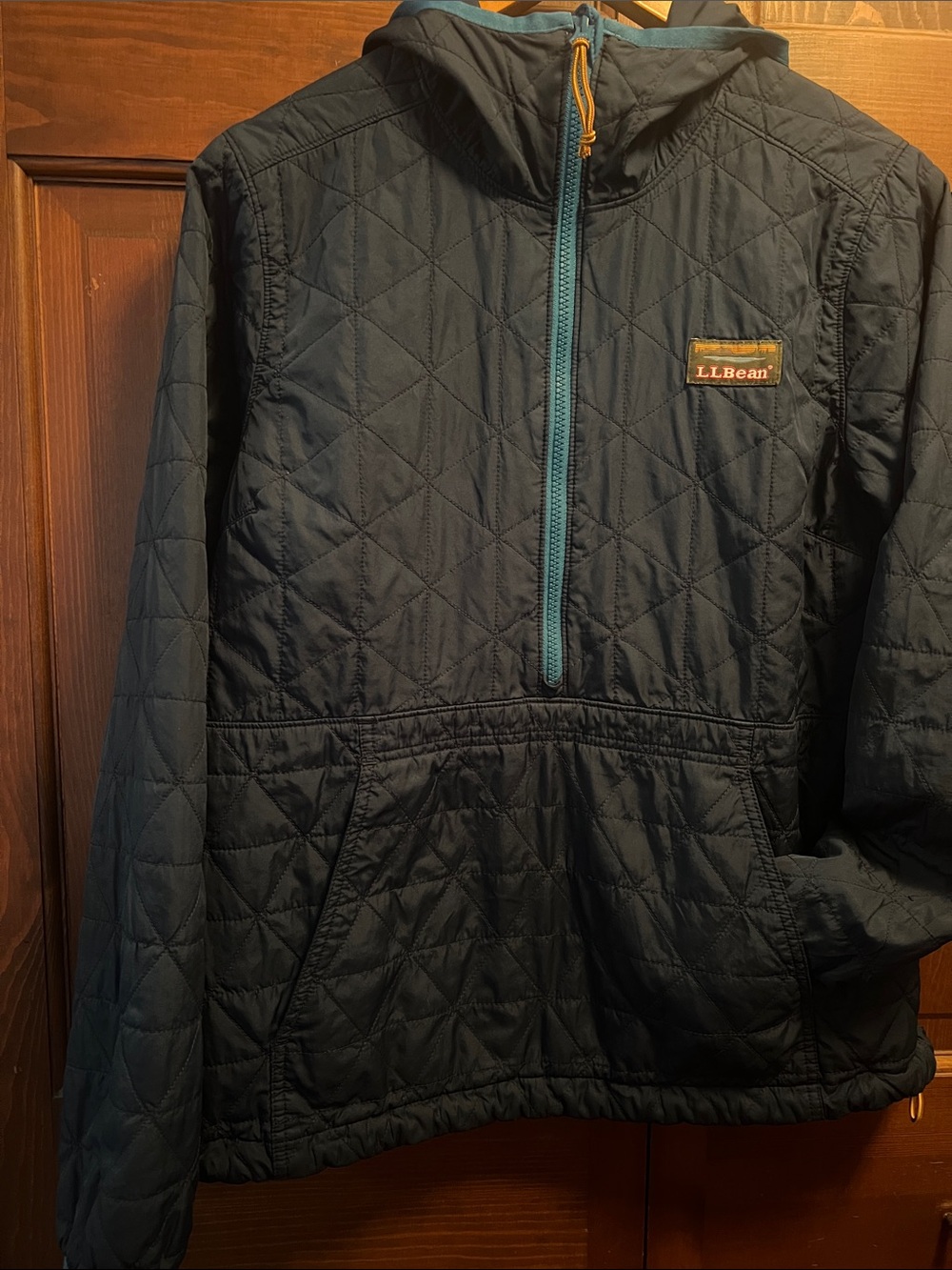 L.L.Bean Navy Quilted Half-Zip Pullover with Teal Accents